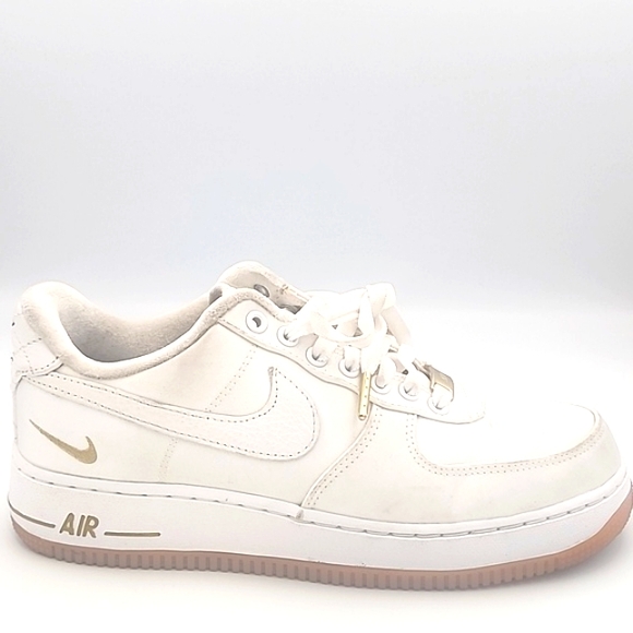 Nike Shoes - Nike Air Force 1 White Satin Sneakers with Mini Gold Swoosh/Gold Weighted Laces